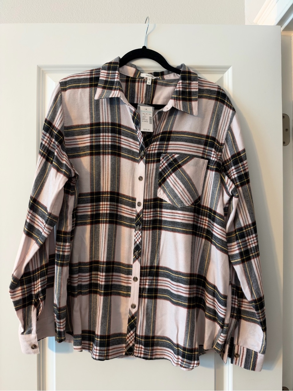 Maurices Pink and Black Plaid Button-Up Shirt